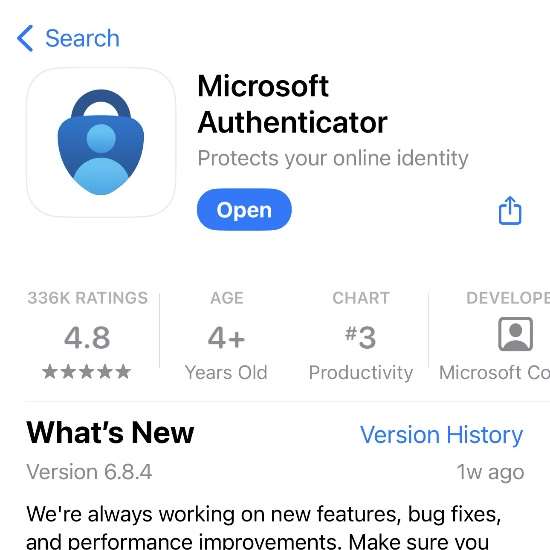 screenshot showing Microsoft Authenticator app