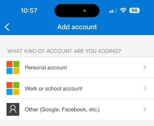 screenshot showing Work or school account option